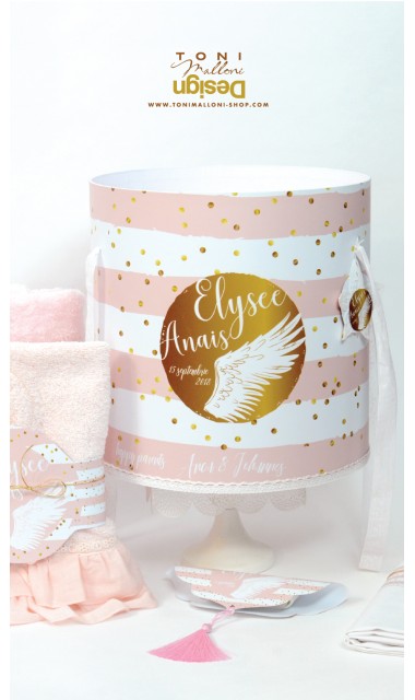 Trusou de botez cu aripi de ingeri si buline gold personalizat, Gold Wings  10